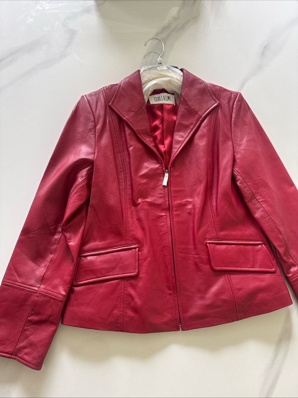 Guillaume Red Leather Zip-Up Jacket - NWT - ladies medium - Picture 1 of 8